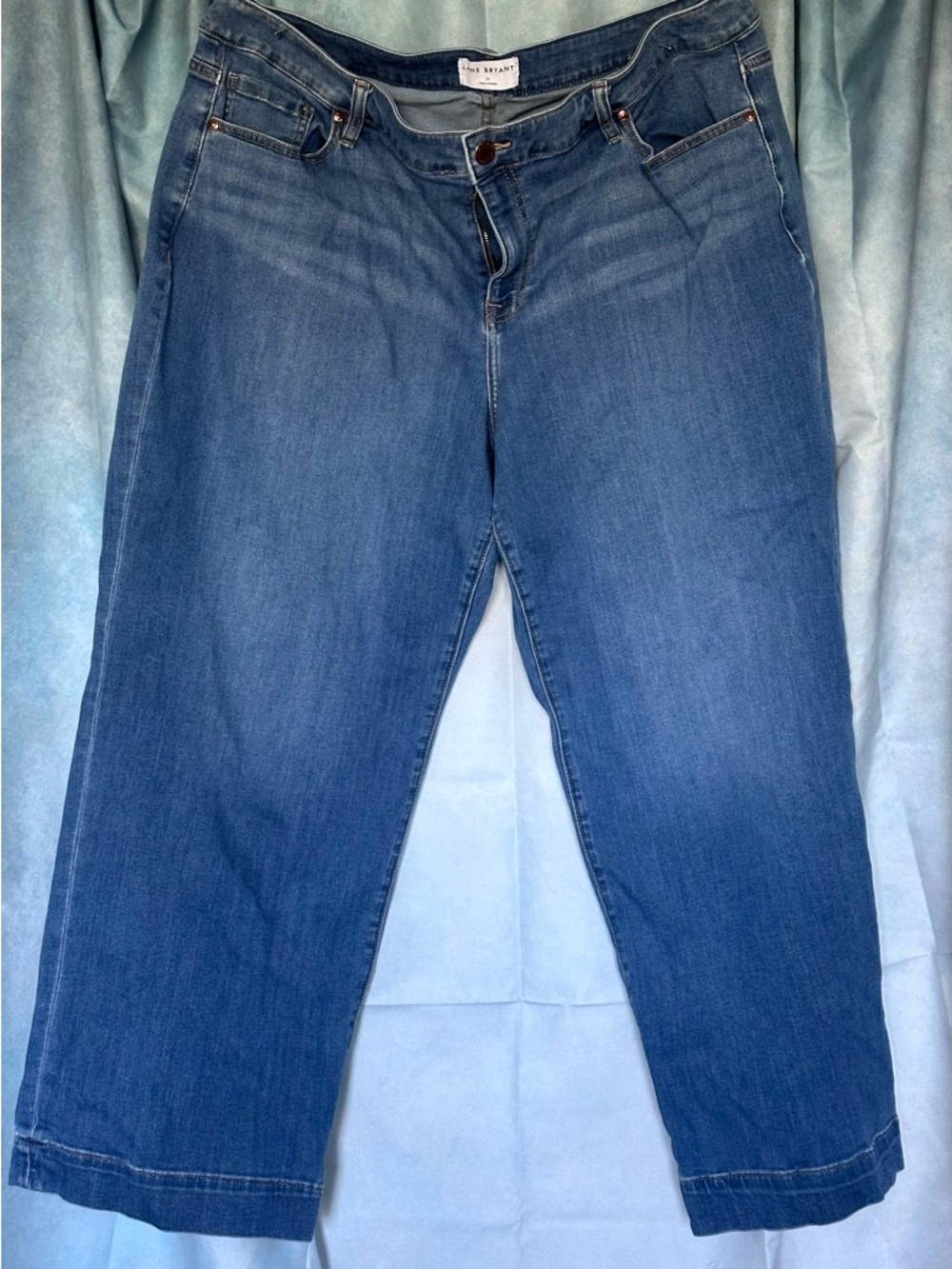 Lane Bryant Light Blue Denim Wide Leg Jeans with Copper Button